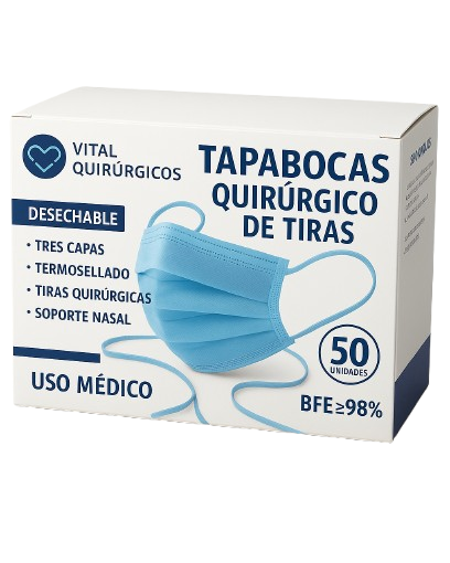 Tapabocas desechable con elástico o tiras